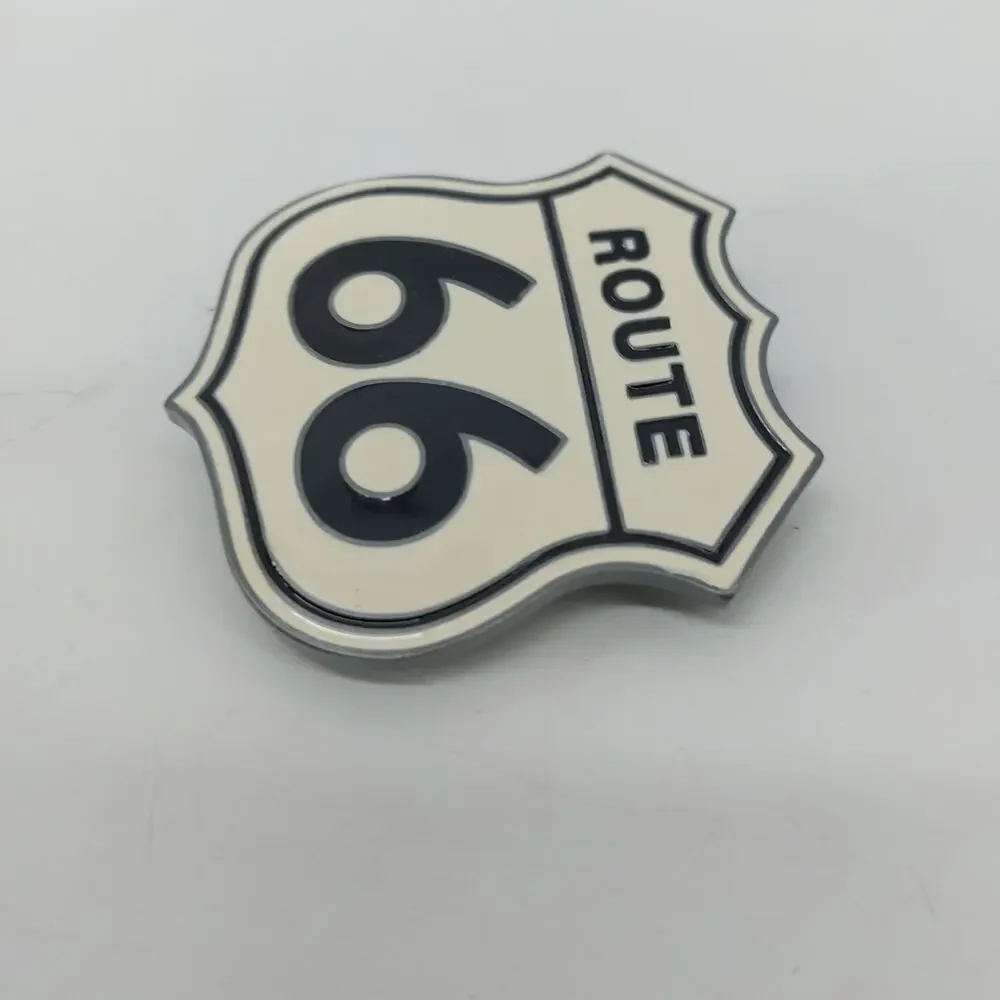Route 66 Belt Buckle National Historic Trail Highway Metal Festival Enamel White